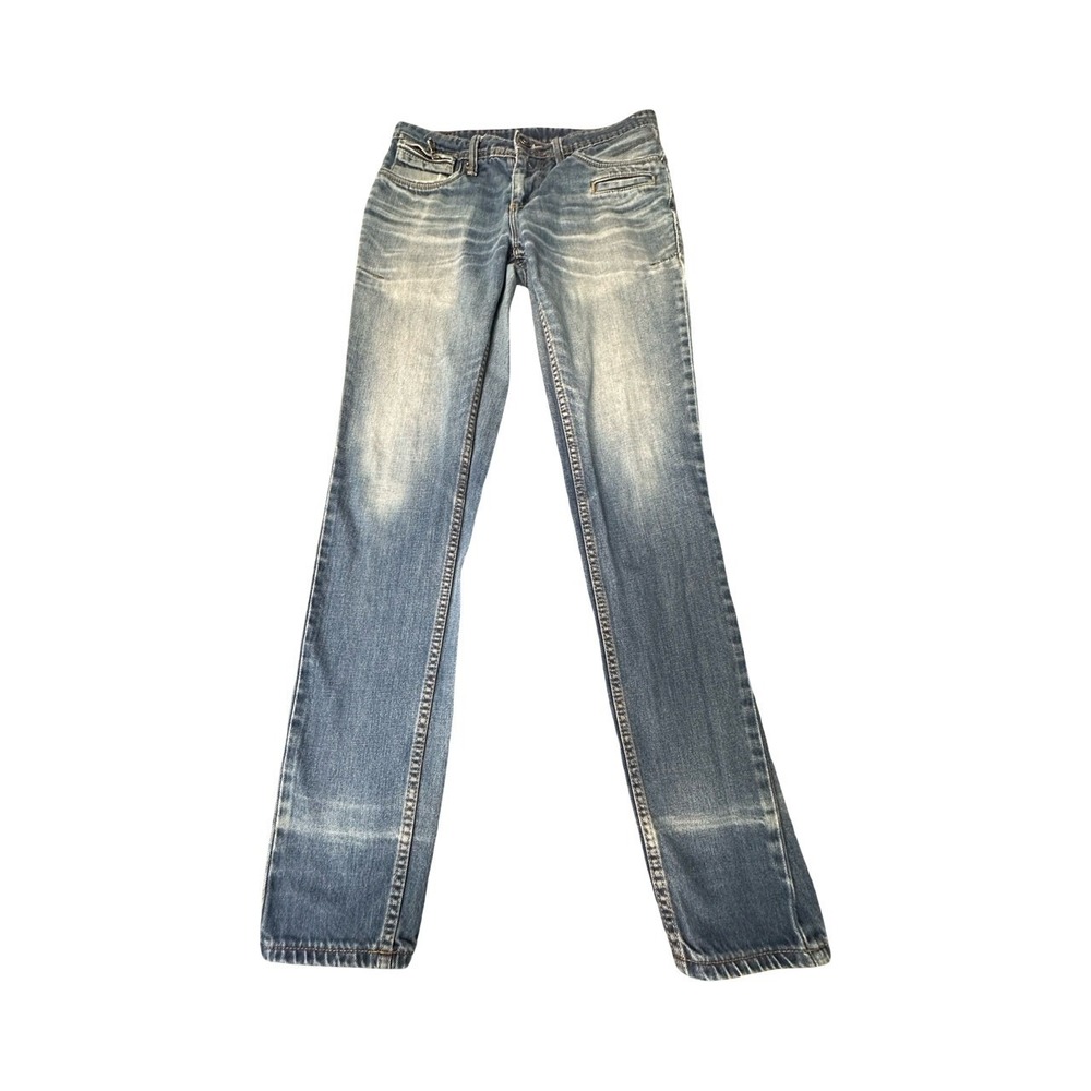 Koaj Jeans Mens 28 Blue Low Rise Straight Leg Faded Whiskered Distressed Denim